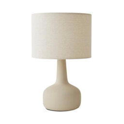 Valuelights Hayley Natural Linen Drum Shade Beige Squat Base Ceramic Stoneware Table Lamp - thumbnail 7