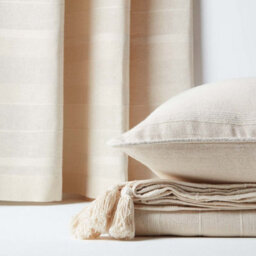 "Homescapes Cotton Rajput Ribbed Natural Curtain Pair, 66 X 54"" Drop" - thumbnail 4