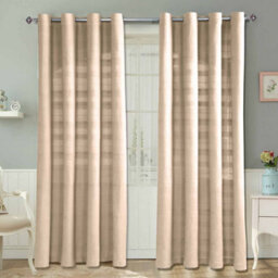 "Homescapes Cotton Rajput Ribbed Natural Curtain Pair, 66 X 54"" Drop"