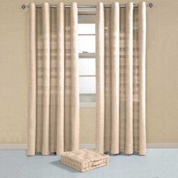 "Homescapes Cotton Rajput Ribbed Natural Curtain Pair, 66 X 54"" Drop" - thumbnail 3