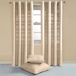 "Homescapes Cotton Rajput Ribbed Natural Curtain Pair, 66 X 54"" Drop" - thumbnail 2