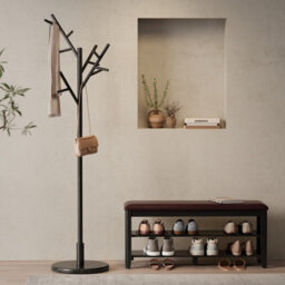Yqjjgl Solid Wood Freestanding Coat Rack With Hooks Black Clothes Rail Clothes Rack - thumbnail 3