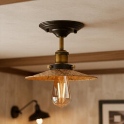 Modern Flush Mount Ceiling Lamp 22Cm Shade E27 Light Fitting For Bed Room, Kitchen, Living Room Brushed Copper With Bulb - thumbnail 1