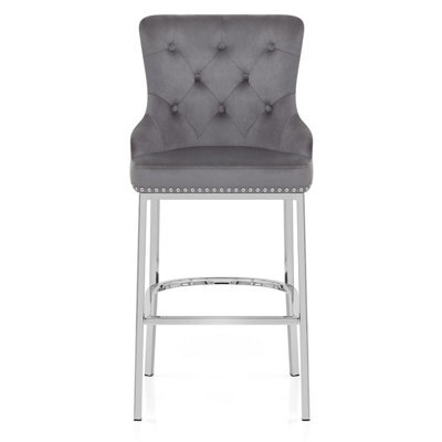 Atlantic Grange Bar Stool Grey Velvet Chrome Legs - image 1