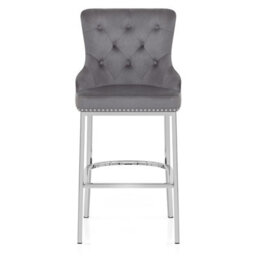 Atlantic Grange Bar Stool Grey Velvet Chrome Legs - thumbnail 1