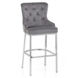 Atlantic Grange Bar Stool Grey Velvet Chrome Legs - thumbnail 2