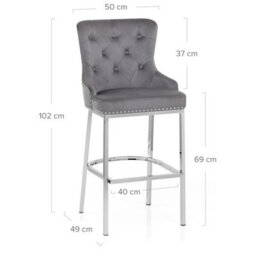 Atlantic Grange Bar Stool Grey Velvet Chrome Legs - thumbnail 6