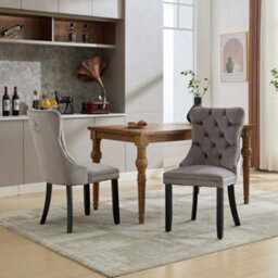 BTM Set Of 6 Modern Velvet Dining Chairs, Button Tufted With Solid Wood Legs And Knocker Ring For Dining Or Living Room (Grey) - thumbnail 5
