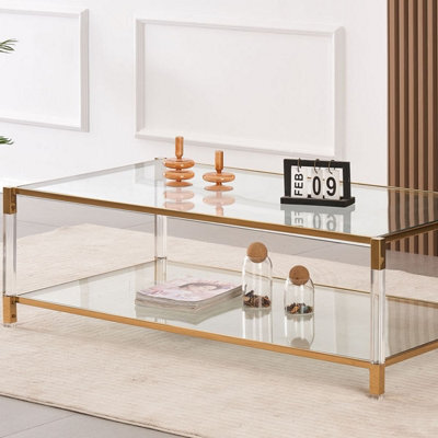 Vidrio Glass Coffee Table With Gold And Acrylic Frame - image 1