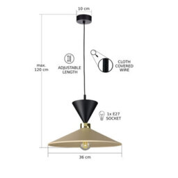 Luminosa Lighting Luminosa Amaris Dome Pendant Ceiling Light Black, Beige 1X E27 - thumbnail 3