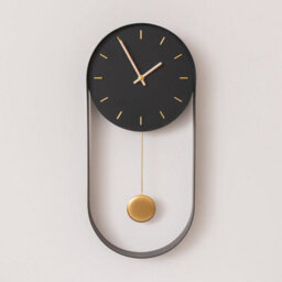 Melody Maison Black & Gold Pendulum Metal Analogue Wall Clock - 20Cm X 55Cm - thumbnail 1