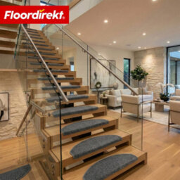 Floordirekt Madrid Self Adhesive Soft Shaggy Stair Tread Mat For Indoor Stairs Semicircular Grey 23.5 X 65 Cm