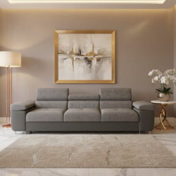 Torezio 3 Seater Sofa Bed Has Adjustable Headrests And Dolphin Mechanism Grey And Grey Melange