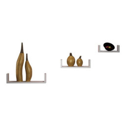 Urbn-Living Urbnliving Height 10Cm Set Of 3 White U-Shaped Floating Wooden Wall Mounting Shelves Display Unit For Books And Storage - thumbnail 5