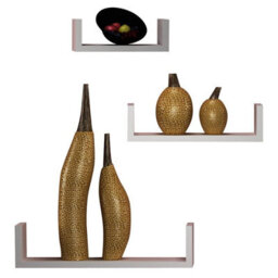 Urbn-Living Urbnliving Height 10Cm Set Of 3 White U-Shaped Floating Wooden Wall Mounting Shelves Display Unit For Books And Storage - thumbnail 6