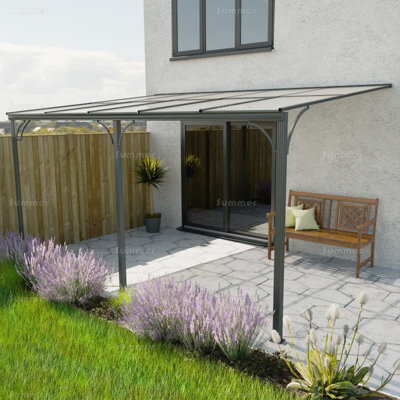 Aluminium Lean To Pergola Gazebo With Tinted Polycarbonate Roof, Grey, 3.0X4.5M - image 1