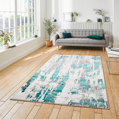 Grey Green Abstract Modern Easy To Clean Rug For Dining Room-160Cm X 220Cm - image 1