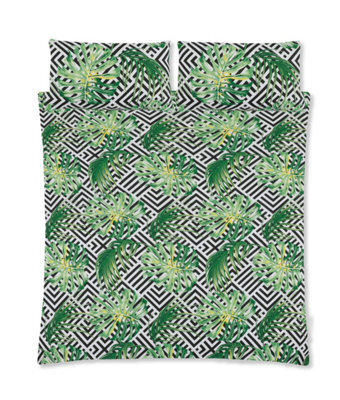 Velosso Nature-Inspired Green Duvet Cover Set With Pillowcases, Breathable Cotton Blend Tropical Print Bedding - Green