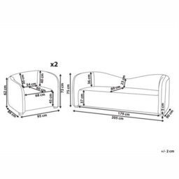 Beliani Living Room Set 5 Seater Veltada Velvet Off-White - thumbnail 3