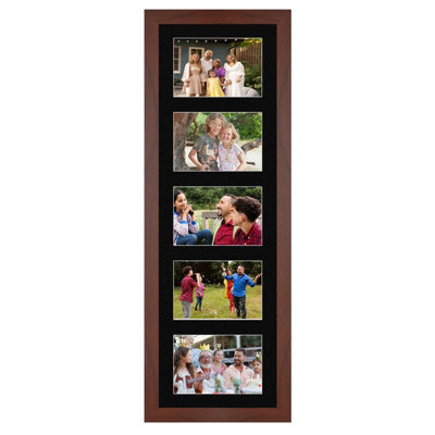 AK Frames 26X8 Rose Wood Modern Multi Photo Frame With Black Mount - Holds 5 Apertures (5X) 6X4 Photos - image 1