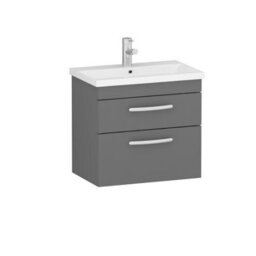 Royal Bathrooms Turin Indigo Grey Gloss 600mm Wall Hung Vanity Unit 2 Drawer With Mid-Edge Basin Sink - thumbnail 6