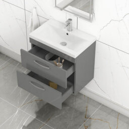 Royal Bathrooms Turin Indigo Grey Gloss 600mm Wall Hung Vanity Unit 2 Drawer With Mid-Edge Basin Sink - thumbnail 3