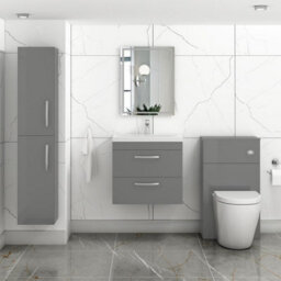 Royal Bathrooms Turin Indigo Grey Gloss 600mm Wall Hung Vanity Unit 2 Drawer With Mid-Edge Basin Sink - thumbnail 4