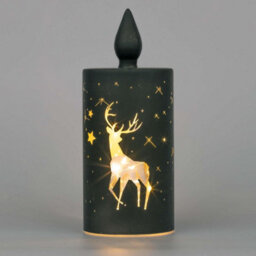 Shatchi 22Cm Christmas Decorated Vase Candle Led Black Glass Candle / Stag