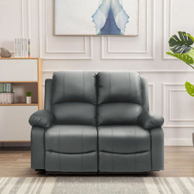 Comfy Living Reclining Faux Leather Sofa In Dark Grey 2 Seater Sofa - image 1