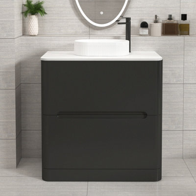Royal Bathrooms Venice 800mm Matt Nocturne Black Freestanding Bathroom Countertop Vanity Unit 2 Drawer With Lyon Basin - image 1