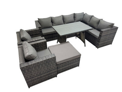 Fimous Rattan Garden Furniture Patio Furniture Sets With Dining Table Big Stool 2 Chair Dark Grey Mixed - image 1