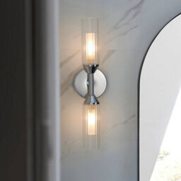 Chrome Plated Twin Bathroom Wall Light - Ribbed Glass Shade & Frosted Diffuser - thumbnail 4