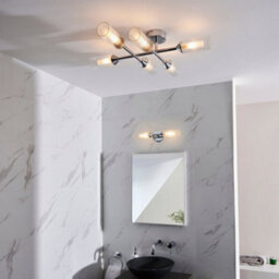 Chrome Plated Twin Bathroom Wall Light - Ribbed Glass Shade & Frosted Diffuser - thumbnail 5
