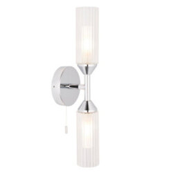 Chrome Plated Twin Bathroom Wall Light - Ribbed Glass Shade & Frosted Diffuser