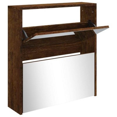 Berkfield Modern Shoe Cabinet With Mirror 2-Layer Smoked Oak 63X17X67 Cm - image 1