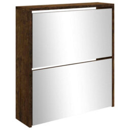 Berkfield Modern Shoe Cabinet With Mirror 2-Layer Smoked Oak 63X17X67 Cm - thumbnail 4