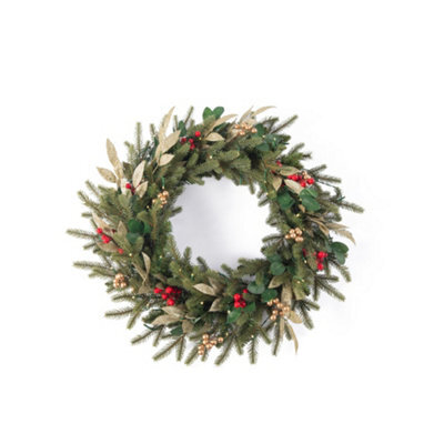 Evre 60 Cm Christmas Wreath With Artificial Berries, Golden Accents For Indoor, Wall Hanging Decoration - image 1