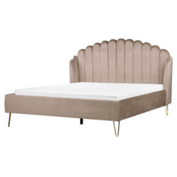Beliani Bed Velvet Ambillou 160 X 200 Cm (Eu King Size) Taupe - thumbnail 1