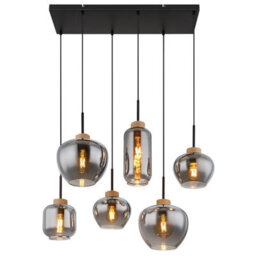 Luminosa Lighting Luminosa Matt Cluster Pendant Ceiling Light Matt Black Brown Smoke Glass Shade 6X E27 - thumbnail 3