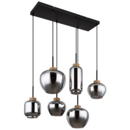 Luminosa Lighting Luminosa Matt Cluster Pendant Ceiling Light Matt Black Brown Smoke Glass Shade 6X E27 - thumbnail 2