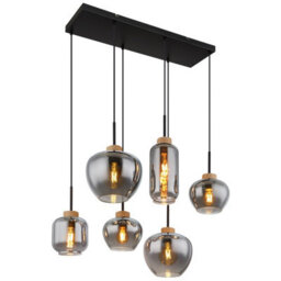 Luminosa Lighting Luminosa Matt Cluster Pendant Ceiling Light Matt Black Brown Smoke Glass Shade 6X E27