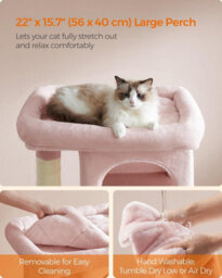 Songmics Cat Tree, Cat Tower, L, Cat Condo For Large Cats, Large Cat Perch, 2 Cat Caves, Scratching Post, Jelly Pink - thumbnail 3