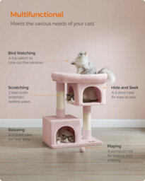 Songmics Cat Tree, Cat Tower, L, Cat Condo For Large Cats, Large Cat Perch, 2 Cat Caves, Scratching Post, Jelly Pink - thumbnail 4