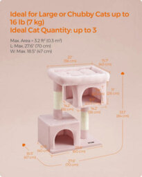Songmics Cat Tree, Cat Tower, L, Cat Condo For Large Cats, Large Cat Perch, 2 Cat Caves, Scratching Post, Jelly Pink - thumbnail 2