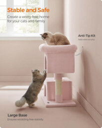 Songmics Cat Tree, Cat Tower, L, Cat Condo For Large Cats, Large Cat Perch, 2 Cat Caves, Scratching Post, Jelly Pink - thumbnail 6