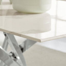 Furniturebox Uk Leonardo 6-Seater Dining Table With White Glass Marble Effect Top And Silver Legs - thumbnail 4