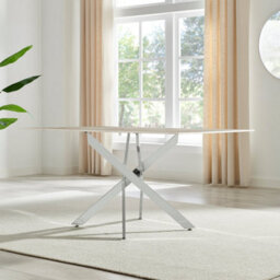 Furniturebox Uk Leonardo 6-Seater Dining Table With White Glass Marble Effect Top And Silver Legs - thumbnail 3