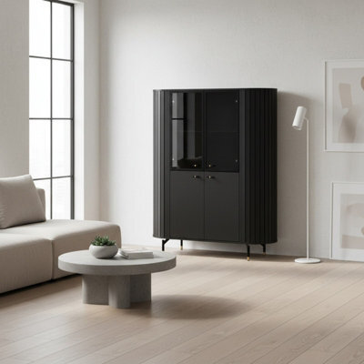 Modern Display Cabinet Highboard Storage Unit Metal Legs Black - image 1