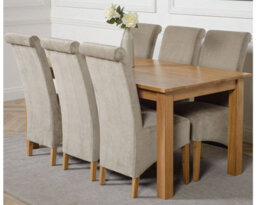 That's Furniture Oslo 180 X 90 Cm Large Oak Dining Table And 6 Chairs Dining Set With Montana Grey Fabric Chairs - thumbnail 1