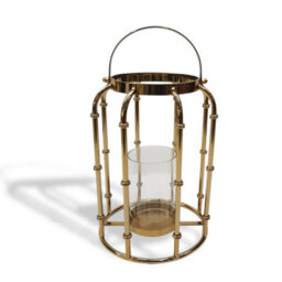 Contemporary Steel And Glass Lantern Ornament In Gold Finish 32Cm Tall